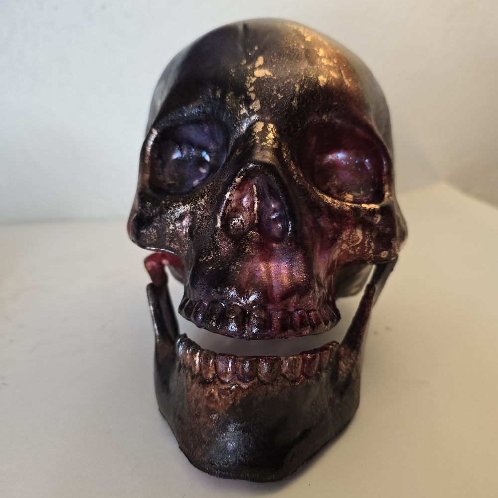 HANDCRAFTED Upcycled Plastic Skull Head HANDPAINTED Tabletop Art Decor Halloween - Picture 6 of 17